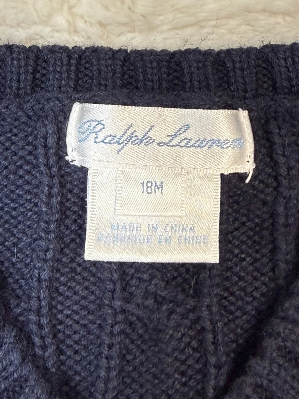 Ralph Lauren: Baby Boy Navy Cable Knit Sweater Vest, Size 18mo
